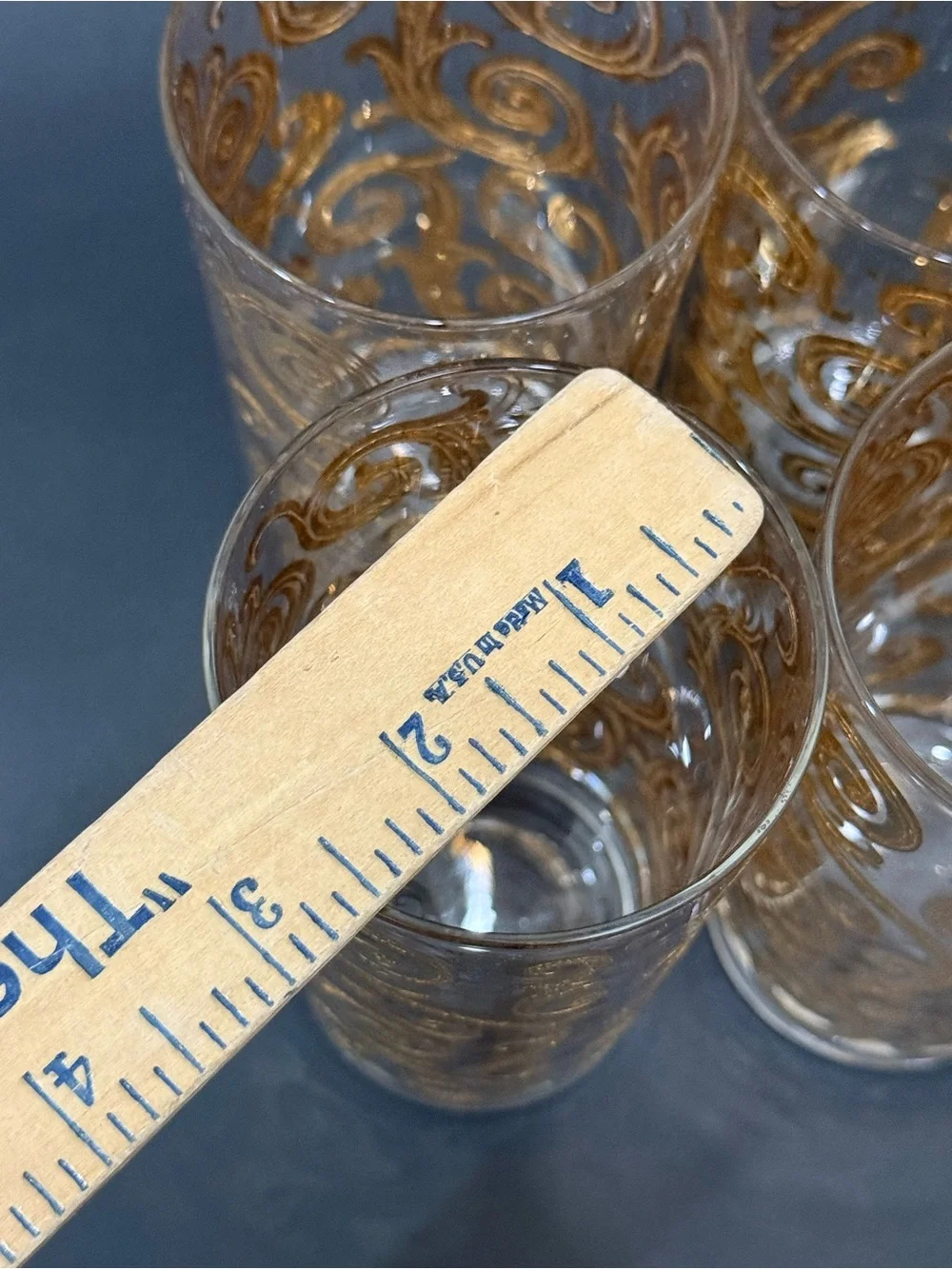 Lot of 4 Vintage MCM Culver Scroll 22k Gold Gilt 5.5” Highball Tumbler Glasses